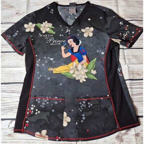 Disney Snow White V-Neck Scrub Top Womens Size Small - Picture 1 of 8